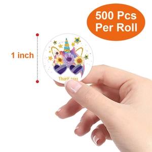 500pcs roll of 1 inch cartoon unicorn and mermaid thank you stickers for gift decor