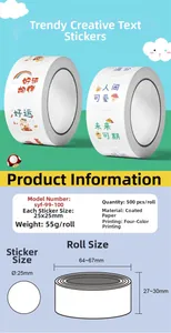 Detailed view of 25mm round stickers with rainbow and cat motifs on coated paper