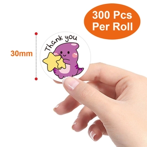 30mm round cartoon dinosaur thank you stickers 300 pieces per roll for gift sealing