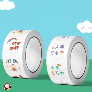 Round Decorative Stickers Inspirational Chinese Cartoon Labels Adhesive Paper For Gift Packaging Scrapbooking Journaling