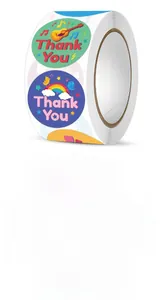 Detail of 6 colorful cartoon designs for round self-adhesive thank you gift labels