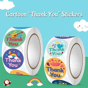Round Thank You Stickers Cartoon Gift Sealing Labels Self Adhesive Decorative Packaging Colorful Patterns