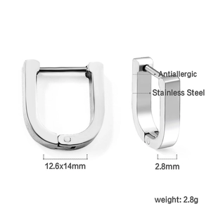 U-shaped stainless steel hoop earring dimensions and hypoallergenic material details