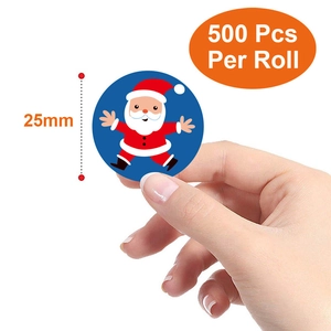 500pcs roll of 25mm Christmas stickers with cartoon Santa Claus for gift packaging decoration