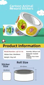 Detail view of colorful cartoon animal reward stickers with Great and Super Job text