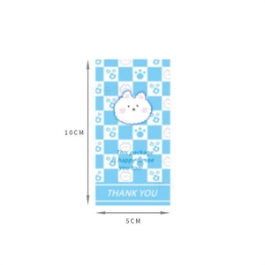 Blue plaid thank you sticker with cute bunny graphic and 10x5cm size measurement