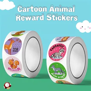 Cartoon Animal Reward Stickers Roll Round Self Adhesive Motivational Phrases Teacher Student Classroom School Supplies
