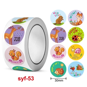 30mm colorful cartoon animal reward stickers roll for kids with positive English praise
