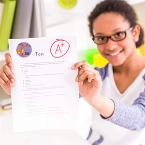 Cute cartoon animal reward stickers for kids with Good Job text on A+ school exam paper