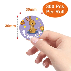 Cute cartoon animal reward stickers roll 300pcs with purple rabbit You Can Do It design