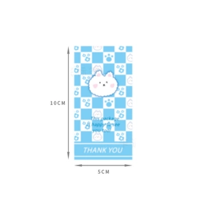 Blue plaid thank you stickers with cute bear illustration measuring 10cm x 5cm