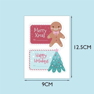 Détail des étiquettes de Noël 12,5cm x 9cm avec motifs de bonhomme de pain d'épices