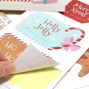 Détail d'étiquettes cadeaux de Noël avec texte Merry Xmas et ligne de signature à remplir