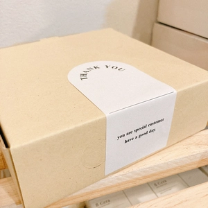 50pcs white rectangle Thank You stickers on kraft gift box for elegant packaging