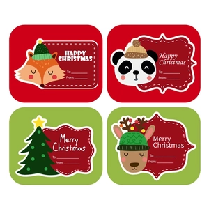 Christmas gift stickers pack featuring cute cartoon animals with Merry Christmas greetings