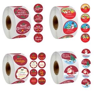 Christmas Stickers Roll Round Cartoon Santa Snowman Reindeer Pattern Sealing Labels For Gift Wrapping Festive Holiday Package Decor