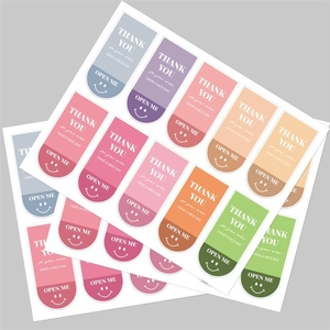 Colorful U-shaped thank you seal stickers for gift boxes with smile patterns