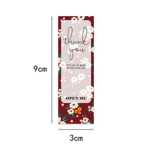 Floral Thank You rectangle stickers in burgundy for gift box sealing 9x3cm pack