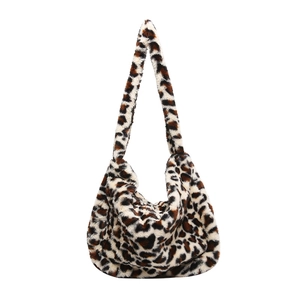 Sac fourre-tout chic en fausse fourrure léopard avec bords ondulés pour femme 2024