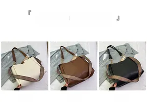 Three minimalist tote bags in white, brown, and black with jacquard woven straps