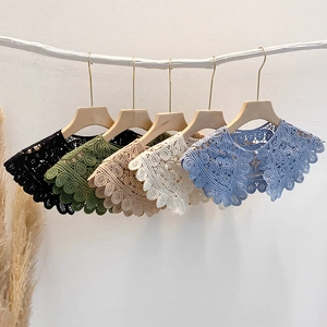 Detailed embroidery lace fake collars with pearl buttons in five vintage colors