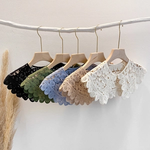 Vintage Hollow Out Crochet Lace Shawl Floral Embroidery Detachable Collar With Artificial Pearl Button Elegant Wrap For Women