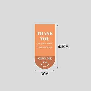 Rectangle orange smile thank you seal stickers for gift box packaging 6.5x3cm
