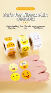 Detail of skin-friendly emoji reward stickers for kids featuring eco-friendly yellow ink