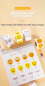 Detail of waterproof roll stickers featuring 500 yellow smiley faces for kids rewards