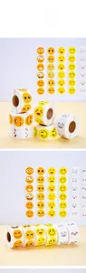 Detail of waterproof roll of emoji smile stickers for rewarding kids and decoration