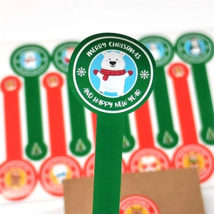 Christmas polar bear round seal stickers for baking boxes and holiday gift packaging