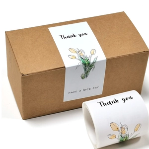 Thank You Sealing Stickers Rectangular Labels Tulip Flower Pattern For Packaging Gift Box Decoration Self Adhesive Paper