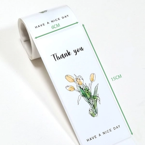 50pcs roll of white rectangle tulip stickers for gift box sealing and packaging