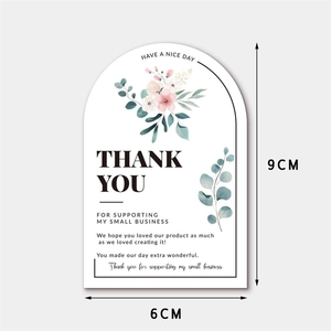 Arch-shaped pink floral thank you card 6x9cm on premium coated paper background