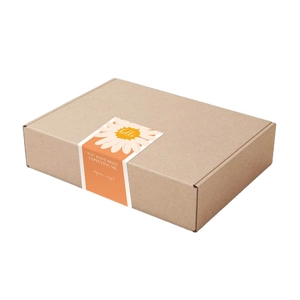 Minimalist orange rectangle gift box seal sticker on kraft corrugated packaging box