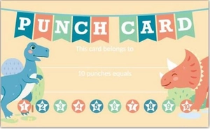 Detail of cartoon dinosaur reward punch card for students with 10 star tracking circles