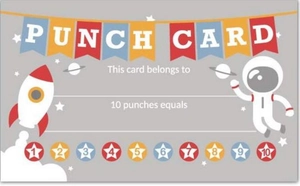 Space-themed punch card with astronaut and 10 stars for student rewards and business use