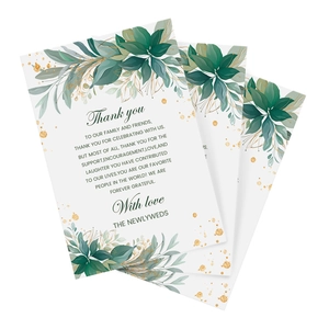 Cartes de remerciement mariage aquarelle feuilles vertes décor de table 10x15cm