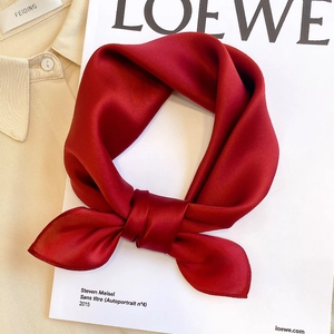 Elegant Solid Color Mulberry Silk Square Scarf Women Fashion 12 Momme Satin Neck Tie Bandana Office Lady Decorative Scarf