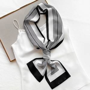 Narrow Skinny Scarf Striped Geometric Print Imitation Satin Ribbon For Women Fashion Decorative Necktie