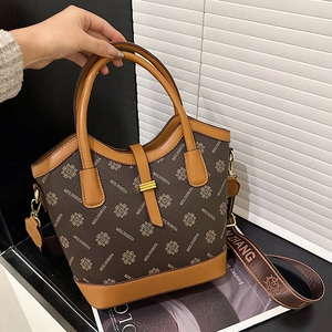 Sac Seau Imprimé Monogramme Rétro Femme Cuir PU Grande Capacité Sac À Main Large Bandoulière Mode Bandoulière