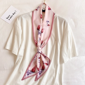 Skinny Scarf Ribbon Imitation Satin Polyester Floral Oriental Prints Hair Tie Bag Accessory Neck Decor Sun Protection