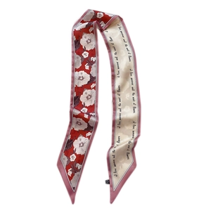 Eleganter langer Seidenschal mit Blumenmuster Hibiskus Print und kursivem Schriftzug Dekor