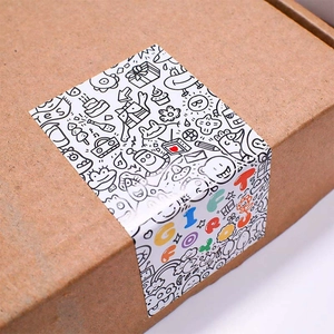 Doodle Stickers Gift Sealing Labels Black White Hand Drawn Rectangular Adhesive Paper For Packaging Baking Decoration