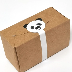 Cartoon panda stickers on brown kraft paper packaging box for bakery DIY sealing