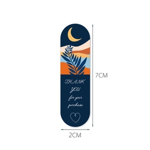 Rectangle thank you sticker for packaging with blue moon and botanical design, 7x2cm size