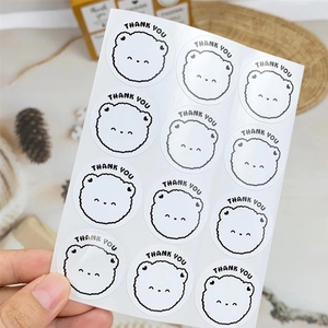 Cute bear Thank You round stickers for party packaging decoration set of 12