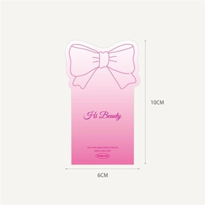 Detail of pink gradient gift card with bow design and Hi Beauty text, 10x6cm size