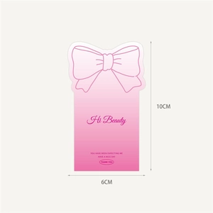 Pink gradient bow-shaped jewelry display card with Hi Beauty print 10x6cm