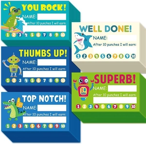 Detailed stack of 5x9cm colorful cartoon punch cards for classroom reward systems